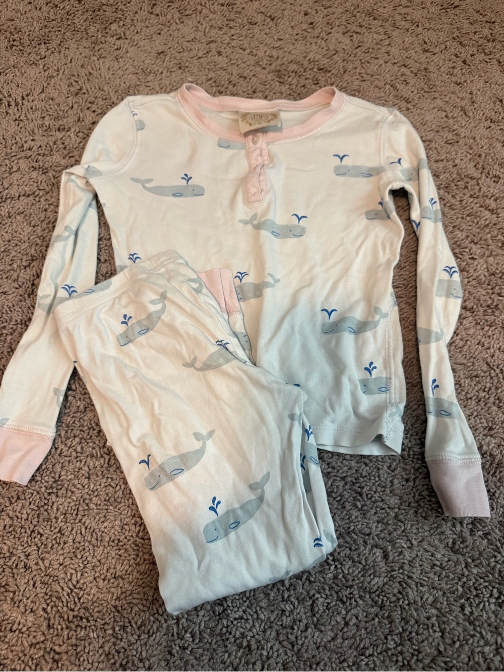 The Beaufort Bonnet Company White Pajama Set with Blue Whale Print & Pink Trim
